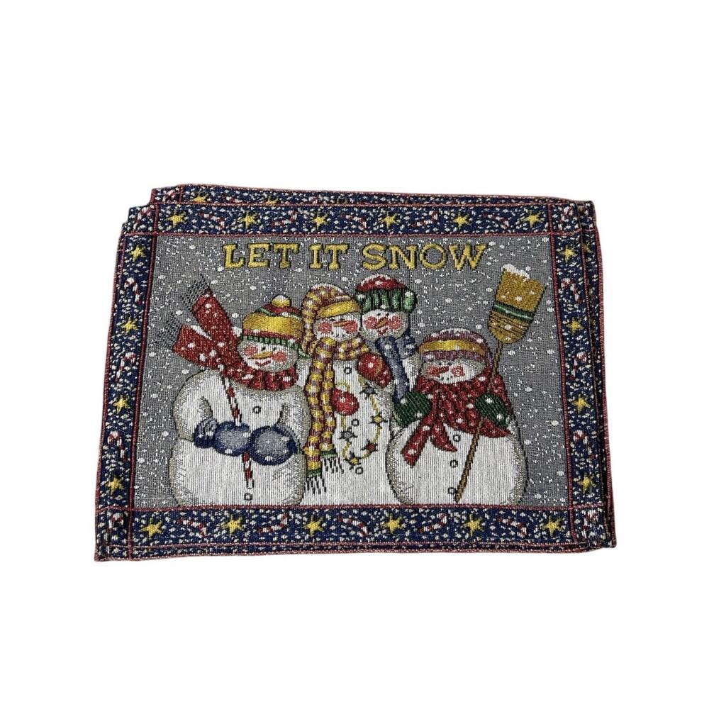 Let It Snow Snowman Woven Tapestry Christmas Placemats Set of 4 Holiday Novelty